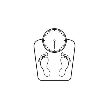 floor scales line icon, human footprints, vector graphics, a linear pattern on a white background, eps 10.