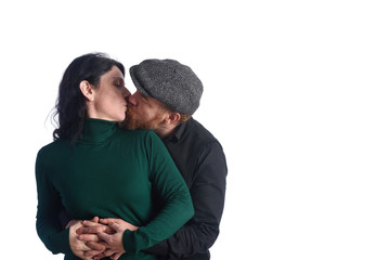 Couple kissing on white background