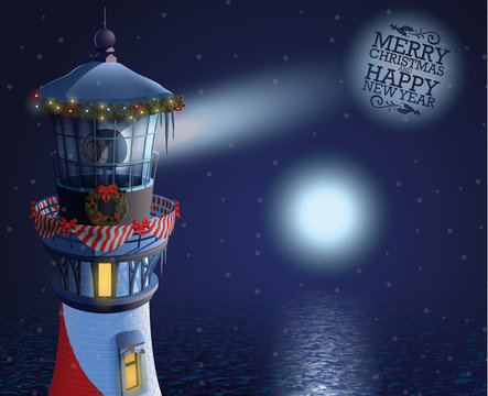 Christmas decorated lighthouse