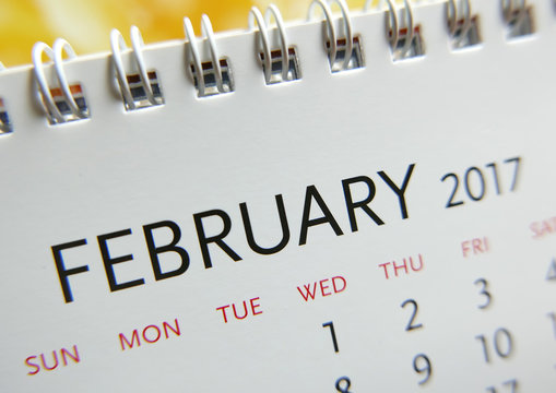 Close up calendar of February 2017