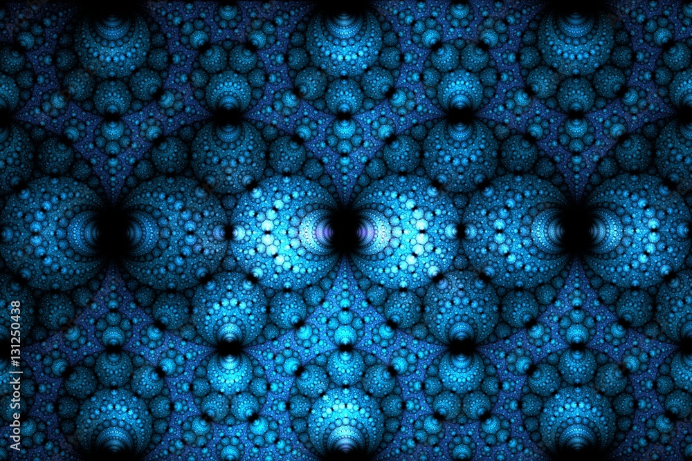 Poster abstract blue spherical fractal computer generated image
