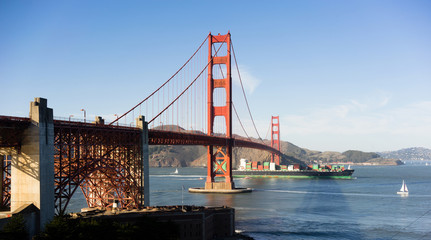 Contaiiner Ship Golden Gate Bridge San Francisco Bay California