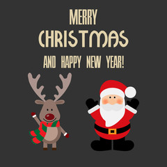Fototapeta na wymiar Vector illustration of a Santa and deer with text merry christmas and happy new year on a gray background
