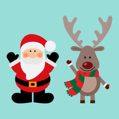 Vector illustration of a Santa and deer on a blue background
