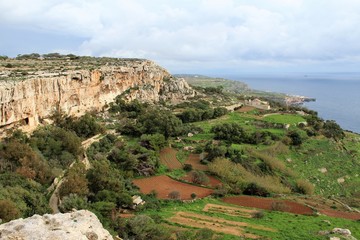 Fototapeta na wymiar Dingli Cliffs of Malta Landscape Countryside by the Sea