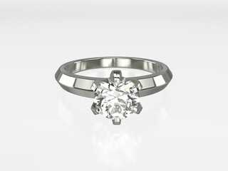 3D illustration silver gold ring with diamonds on a grey background