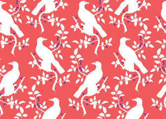 Bird on branch seamless pattern