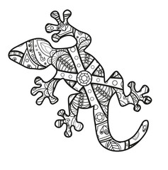 Fototapeta na wymiar Vector illustration of a black and white mandala gecko for coloring book, geco mandala in bianco e nero da colorare vettoriale