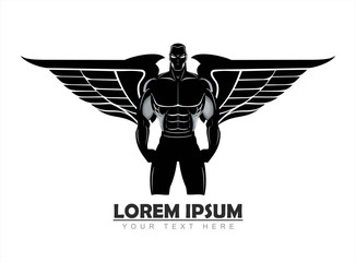 winged man. winged human silhouette. Bodybuilder silhouette