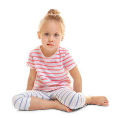 Cute little girl on white background