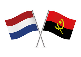 Netherlands and Angola flags. Vector illustration.