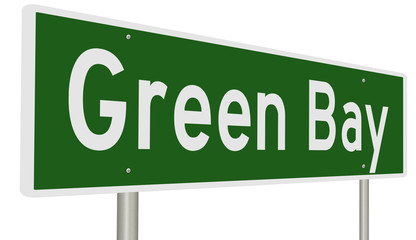 A 3d rendering of a green highway sign for Green Bay, Wisconsin