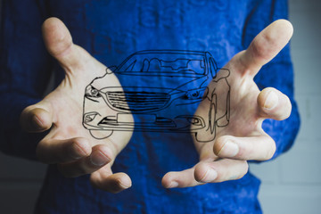 in the hands of a man graphically car