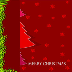 Christmas trees background on red with stars