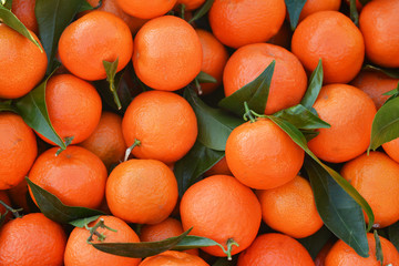 Fresh mandarin  with leaves. Oranges texture and background.