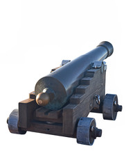 Old naval cannon isolated on white background.