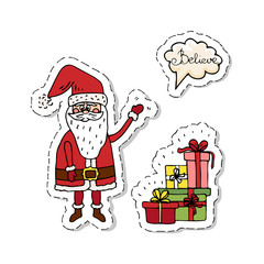 Hand drawn doodle set of Santa Claus icon. Vector illustration. Cartoon red hat Happy new year Santa Claus symbol Sketchy funny Merry Christmas element Traditional december holiday present decoration.