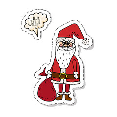 Hand drawn doodle set of Santa Claus icon. Vector illustration. Cartoon red hat Happy new year Santa Claus symbol Sketchy funny Merry Christmas element Traditional december holiday present decoration.