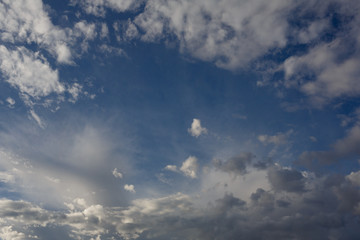 Cumulus clouds against a blue sky. Partly Cloudy. Predicting the weather..