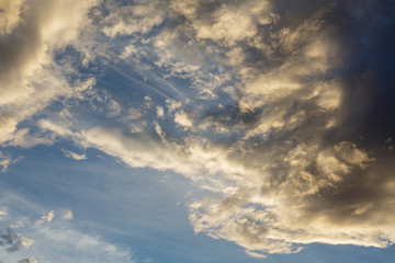 Fototapeta na wymiar Cumulus clouds against a blue sky. Overcast. Anticyclone. Weather forecast.