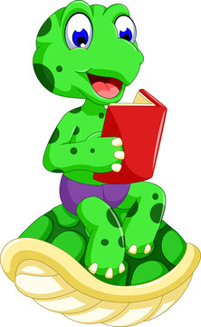 funny turtle cartoon reading book