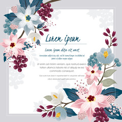  Vector illustration of a beautiful floral border in winter for Happy New Year and Merry Christmas cards 