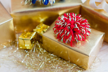 gift box on wood table