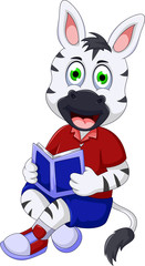 Fototapeta na wymiar cute zebra cartoon reading book