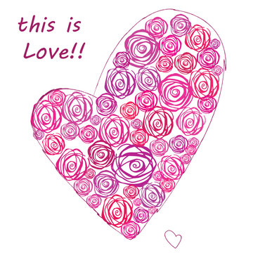 Vector illustration of a heart-shaped. many roses. card for Vale