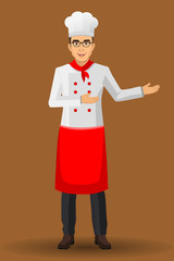 Chef illustration on standing position. design template elements for your brochure, banner and web.