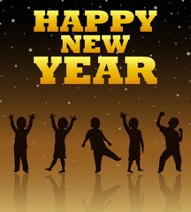 Silhouette of children who celebrate the new year