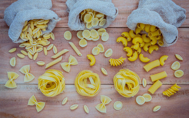 Italian foods concept and menu design . Various kind of Pasta El