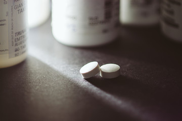 Pills with light shinning on them