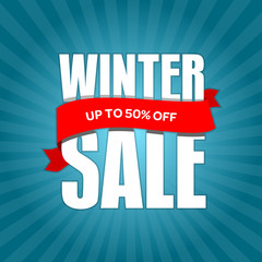 Fototapeta premium Winter sale badge, label, promo banner template. Up to 50% OFF discount sale offer vector illustration.