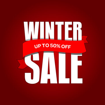 Winter sale badge, label, promo banner template. Up to 50% OFF discount sale offer vector illustration.