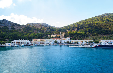 Fototapeta na wymiar The monastery at Panormitis on the Island of Symi in Dodecanese Greece Europe