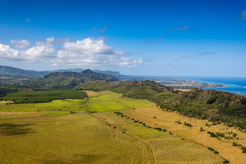 View north from Lihue airport looking over the coast by Wailua and Kapaa, Kauai