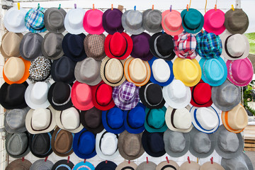 Hats on street market, Oaxaca, Mexico.