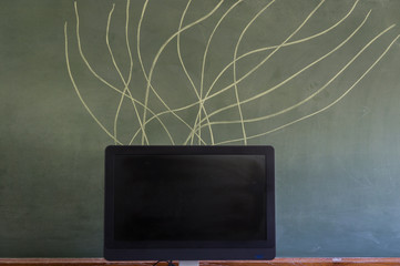 computer with chalkboard. Classroom Education.