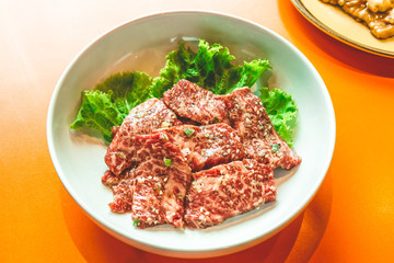 Raw beef slice for barbecue, Japanese food, Yakiniku