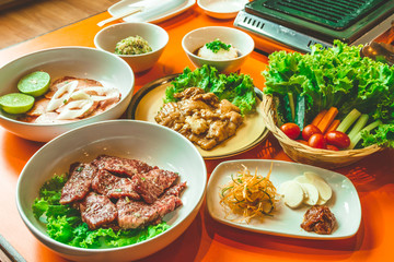 Beef and pork slice for barbecue, Japanese food, Yakiniku