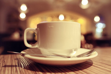 cup of tea or coffee in a cafe serving breakfast table