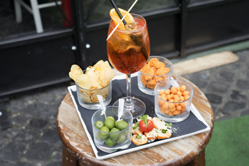 aperitif and snacks in a pub
