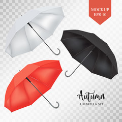 Vector parasol, rain umbrella sunshade set. round colored mock up