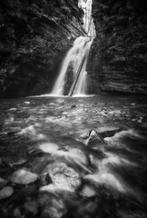 Big waterfall in a canyon. Monochrome © Bashkatov