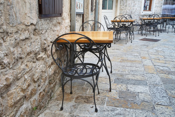 Street retro cafe in the Old Town of Budva