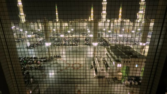 Panning Time Lapse in Medina Saudi Arabia Muslim believers praying outside the masjid