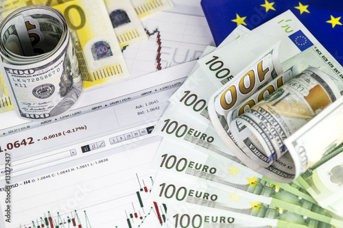 Concept Of Currency Trading Roll Hundred Us Dollar Bills Roll Of Hundred Us Dollar Bills Piles Euro