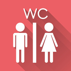 Vector toilet, restroom icon on with long shadow. Modern man and woman flat pictogram. Simple flat symbol for web site design.