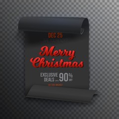 Illustration of Realistic Vector Ribbon Banner Icon. Marry Christmas Vector Scroll Banner Template. Holiday Christmas Season Winter Sale Paper Scroll